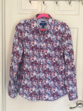 Egara Purple Non-Iron Floral Men's Button Down Long Sleeve Shirt Large